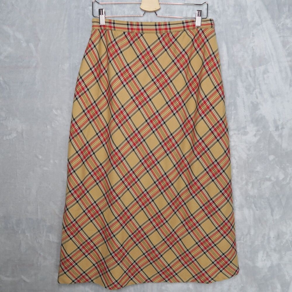 SAG HARBOR Tan Plaid Tea Length Skirt Size 14 Lined Academia Preppy - Picture 4 of 12